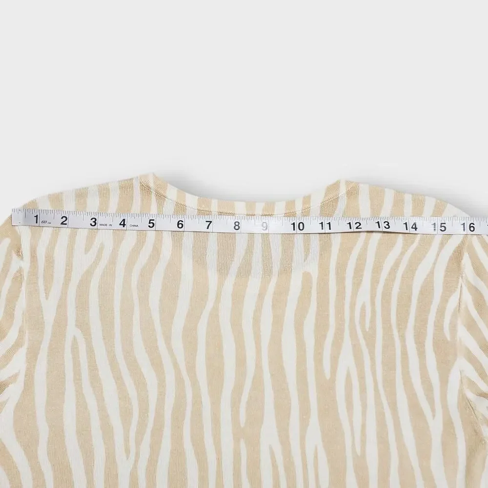 J. Mclaughlin Modal Stretch Zebra‎ Print Sweater Lightweight Tan Cream Medium